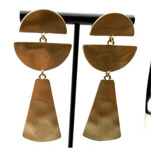 Vintage Brass Tone Geometric Drop Earrings
